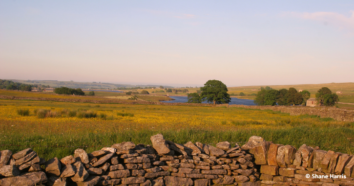View of Hannah's Meadow and Reservoir during sunset in the Durham Dales. 